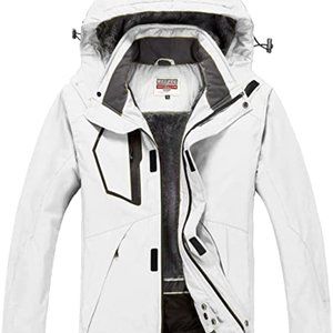 NEW WULFUL Men's Waterproof Ski Jacket Warm Winter Snow Coat XL white